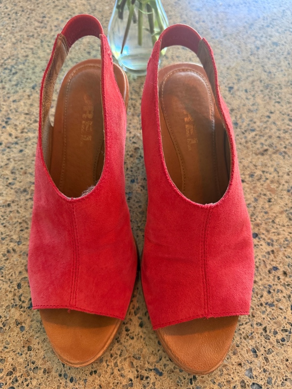 Sorel Red Suede Open-Toe Slingback Mules